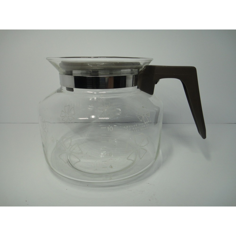 Vintage Mr. Coffee 12 Cup Replacement Glass Carafe Brown Handle Floral Petal EUC